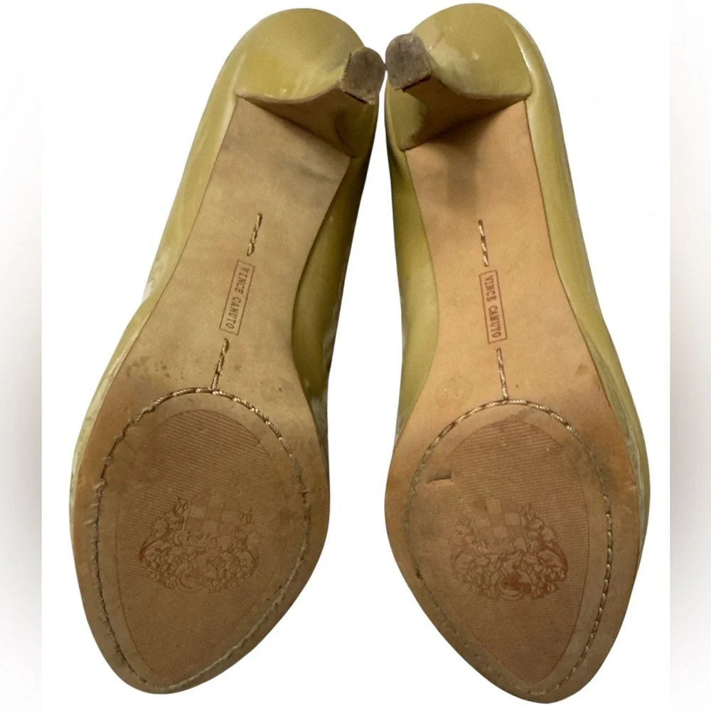 Vince Camuto Kira Blush Nude Patent Leather Tan Peep-Toe Heels